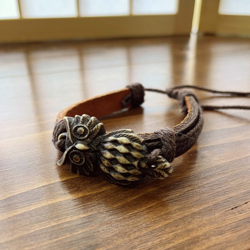 Boho Brown Owl Leather Bracelet